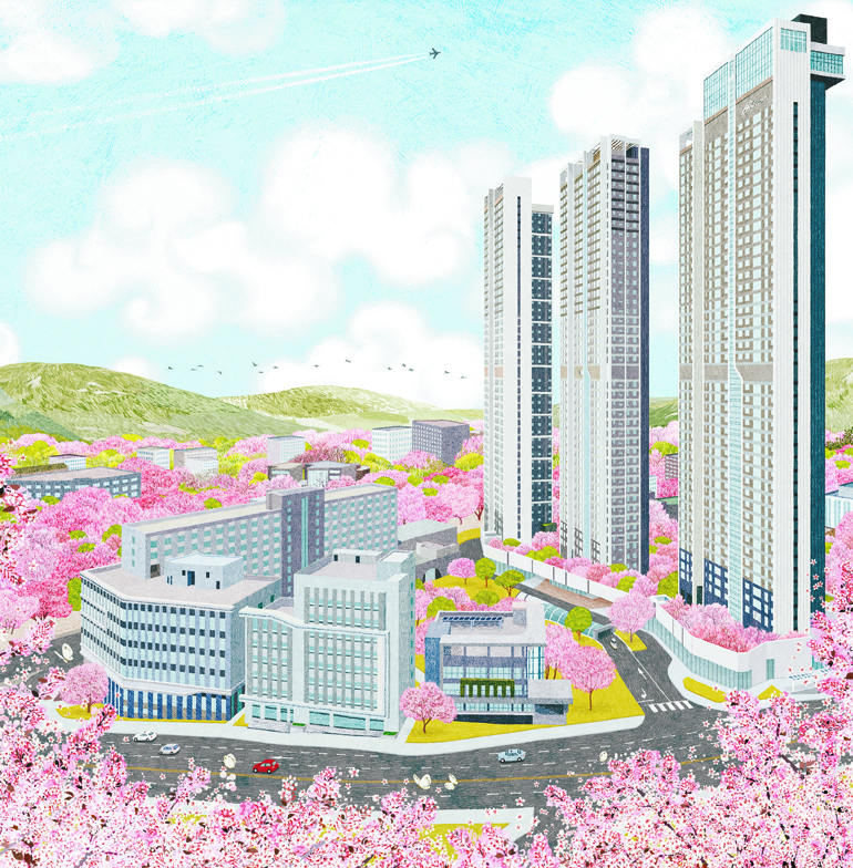그림으로 표현한 천안 동남구청사 도시재생 현장